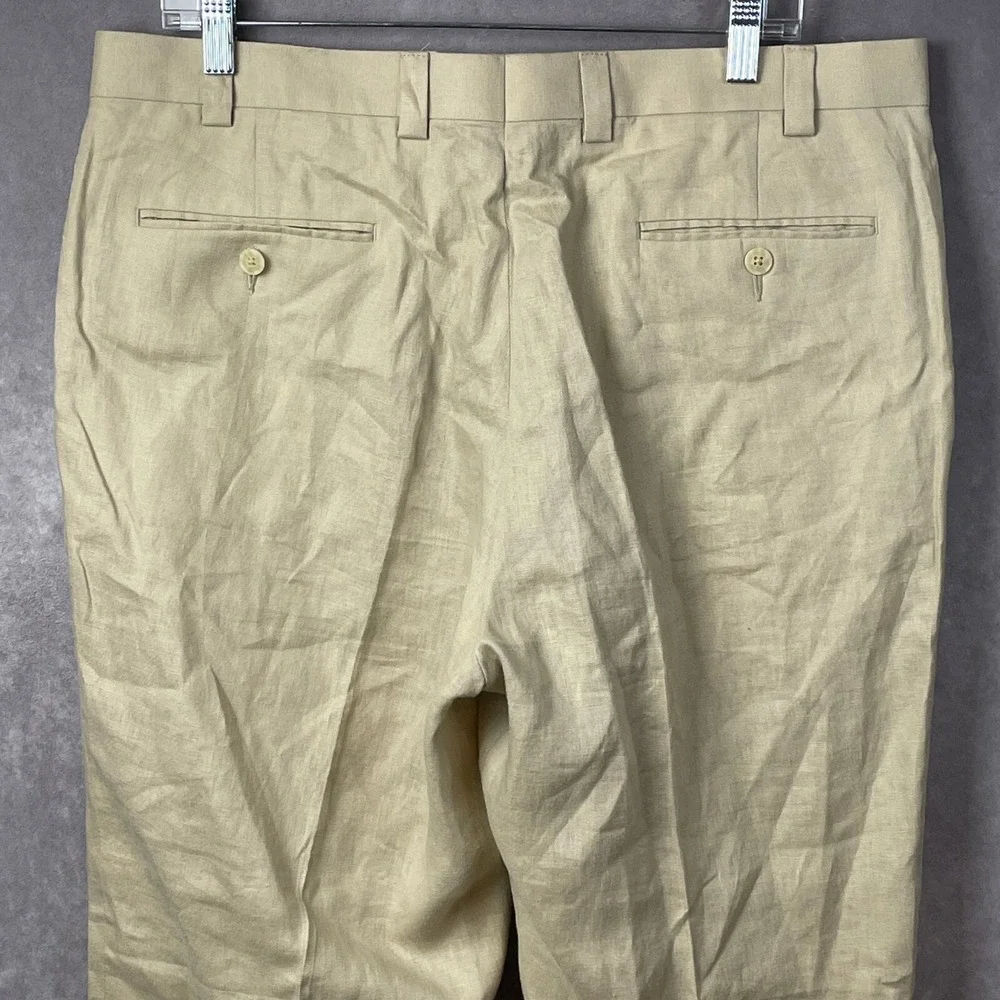 Calvin Klein‎ Pants Mens Size 36 100% Linen Beige Tan Flat Front Chino Trousers